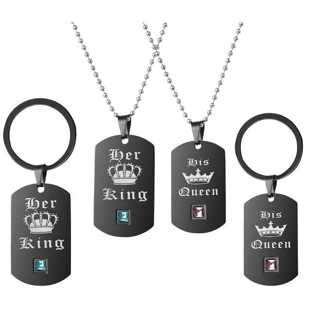 King and Queen Necklaces and Keychains Set
