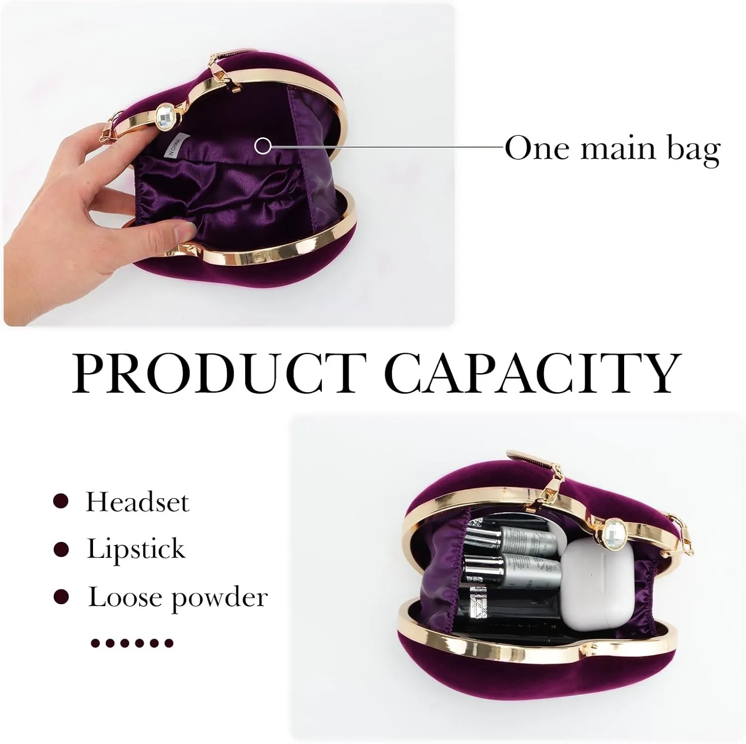 Lanpet Women Heart Shaped Evening Bag Mini Clutch Purse Chain Strap Shoulder Bag Handbag for Wedding Cocktail Party 