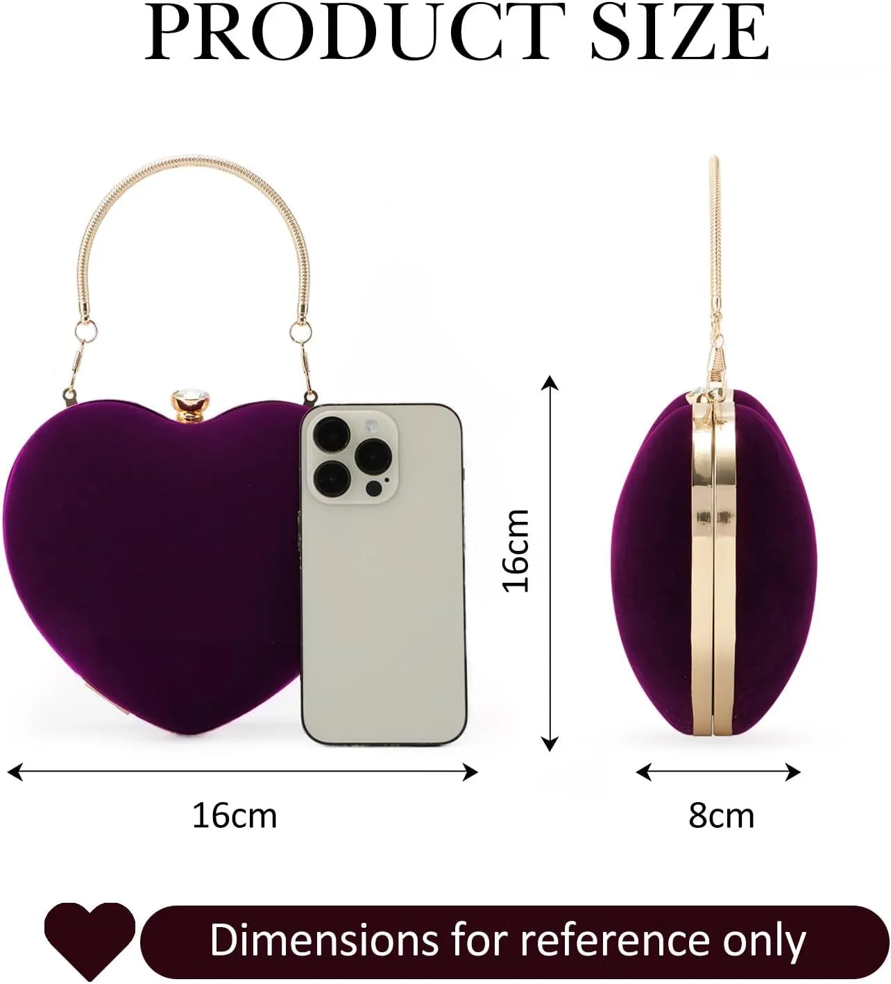 Lanpet Women Heart Shaped Evening Bag Mini Clutch Purse Chain Strap Shoulder Bag Handbag for Wedding Cocktail Party 