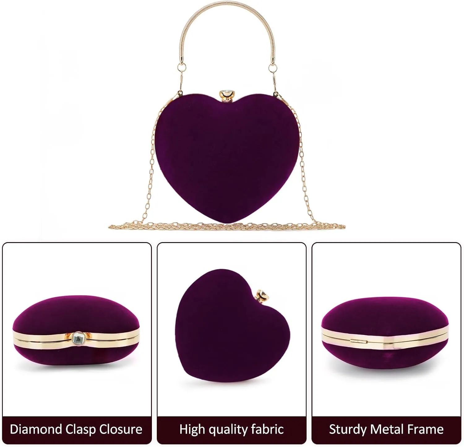 Lanpet Women Heart Shaped Evening Bag Mini Clutch Purse Chain Strap Shoulder Bag Handbag for Wedding Cocktail Party 