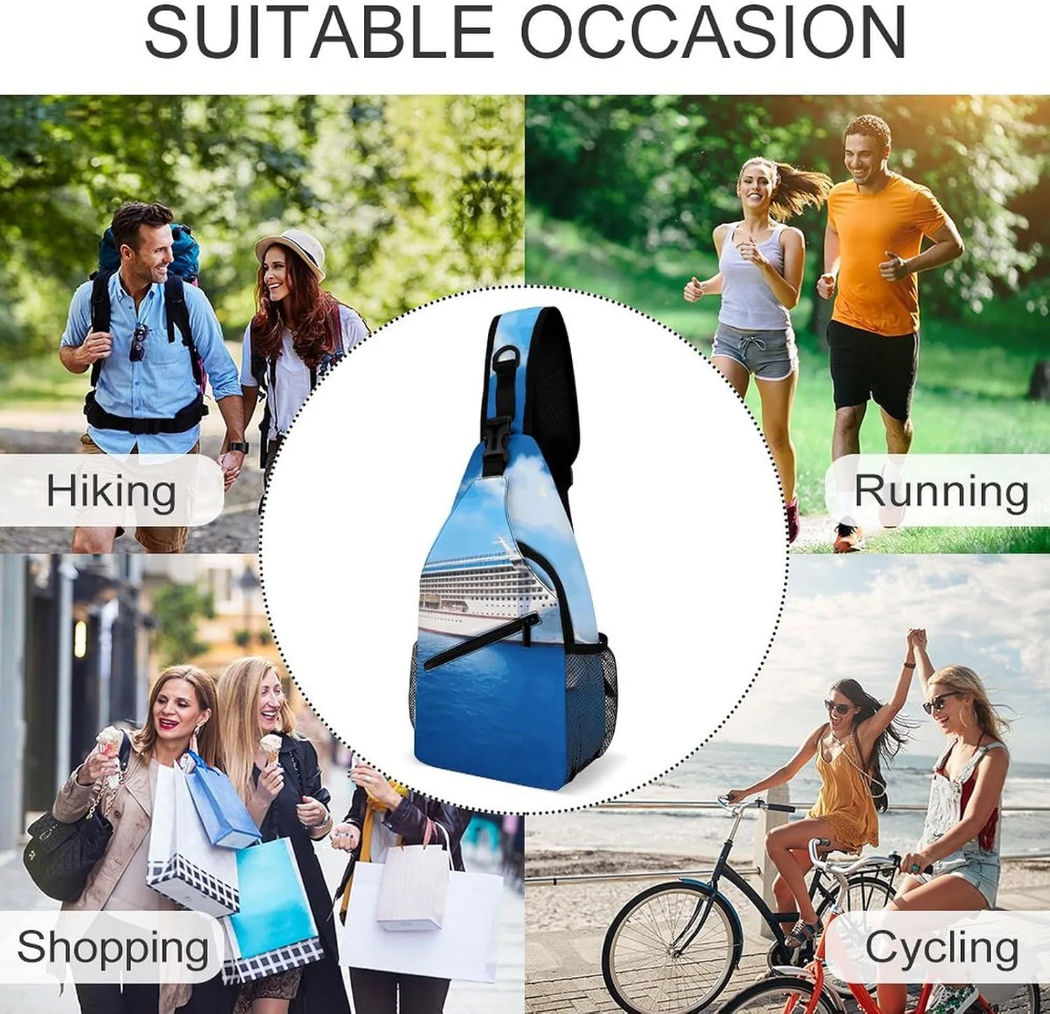Lightweight Chest Bag Crossbody Bag Cruise Ship Sling Backpack for Women Men Sports Travel