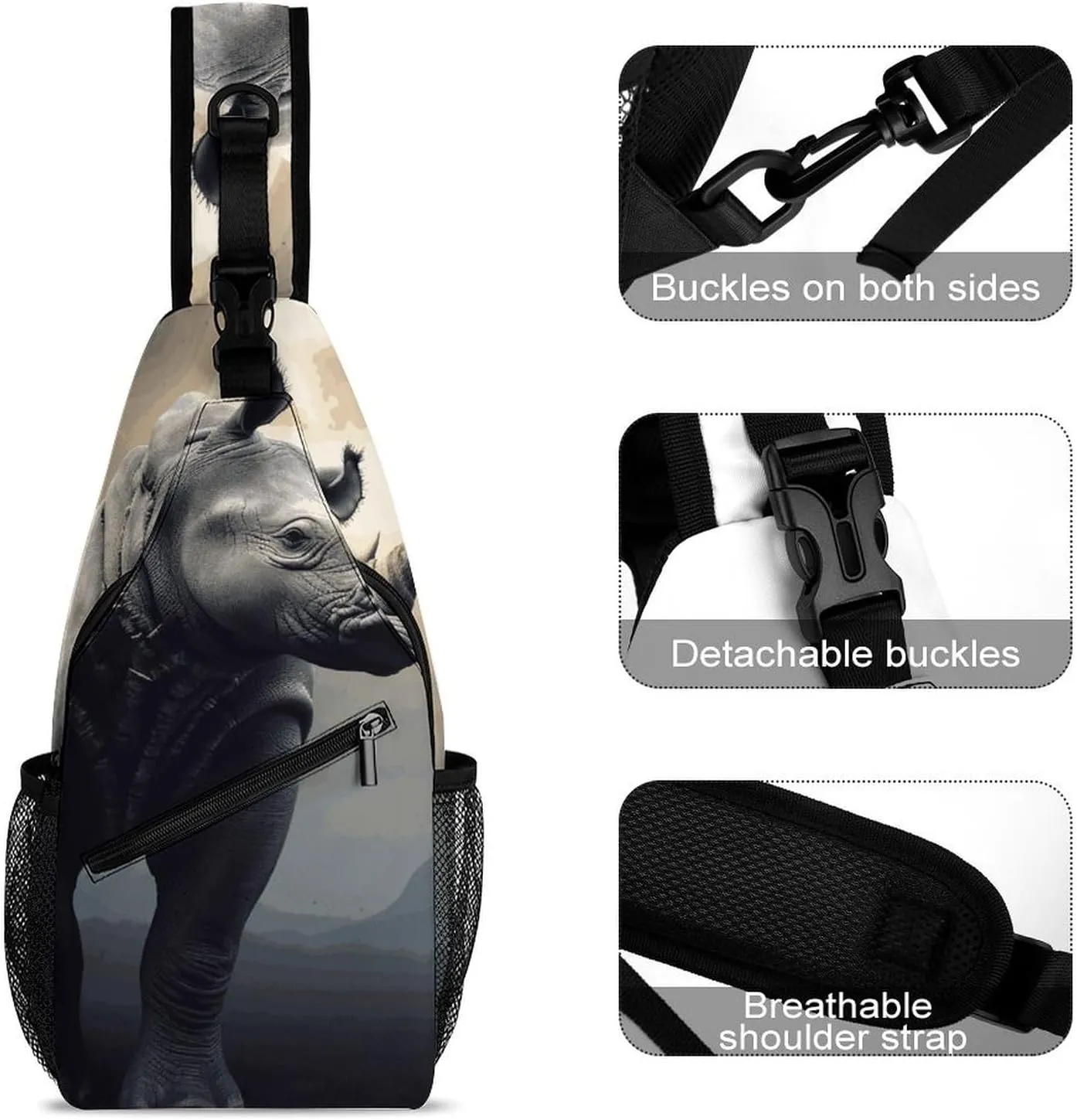 Lightweight Chest Bag Crossbody Bag Rhino Sling Backpack for Women Men Sports Travel