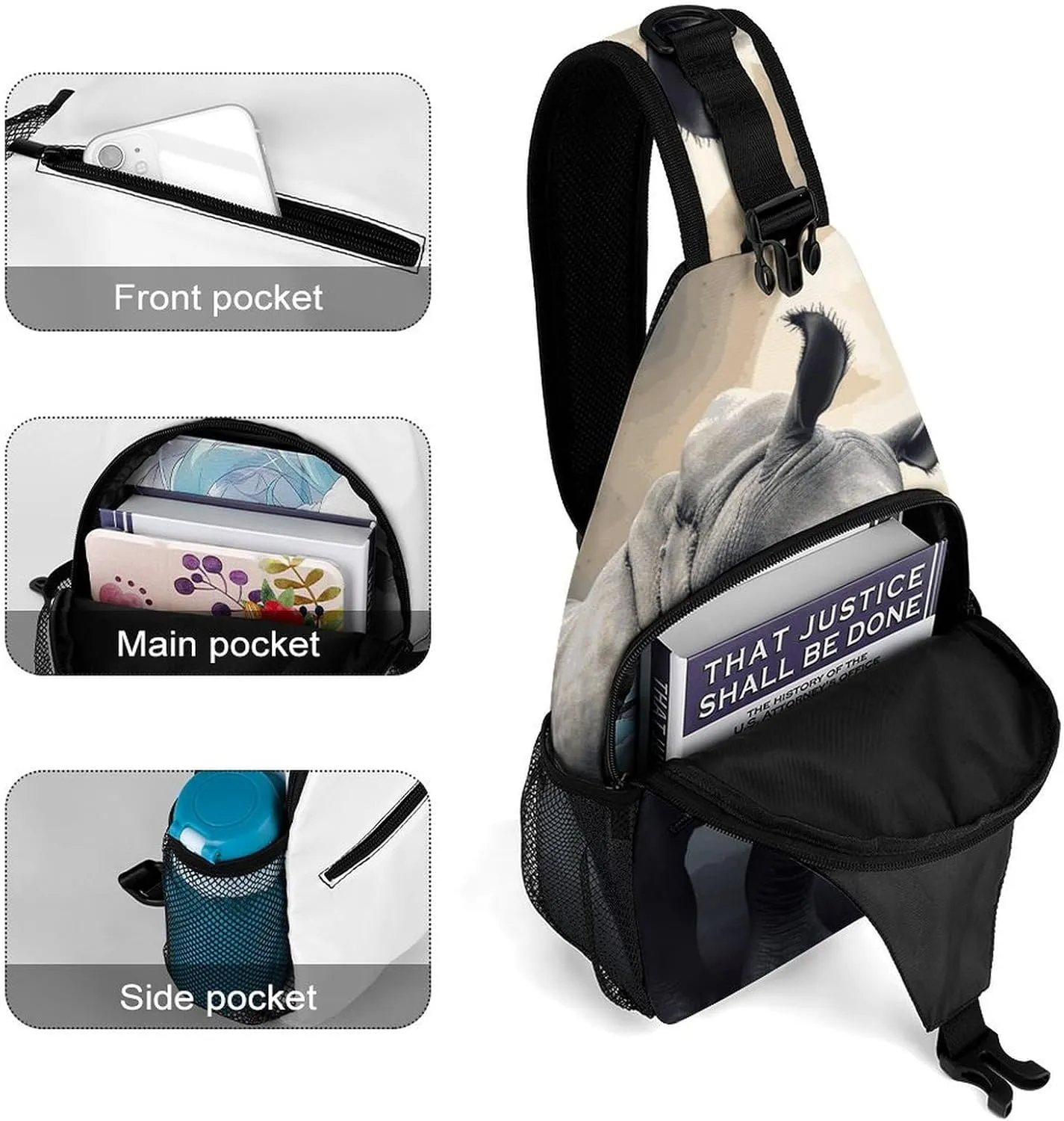 Lightweight Chest Bag Crossbody Bag Rhino Sling Backpack for Women Men Sports Travel