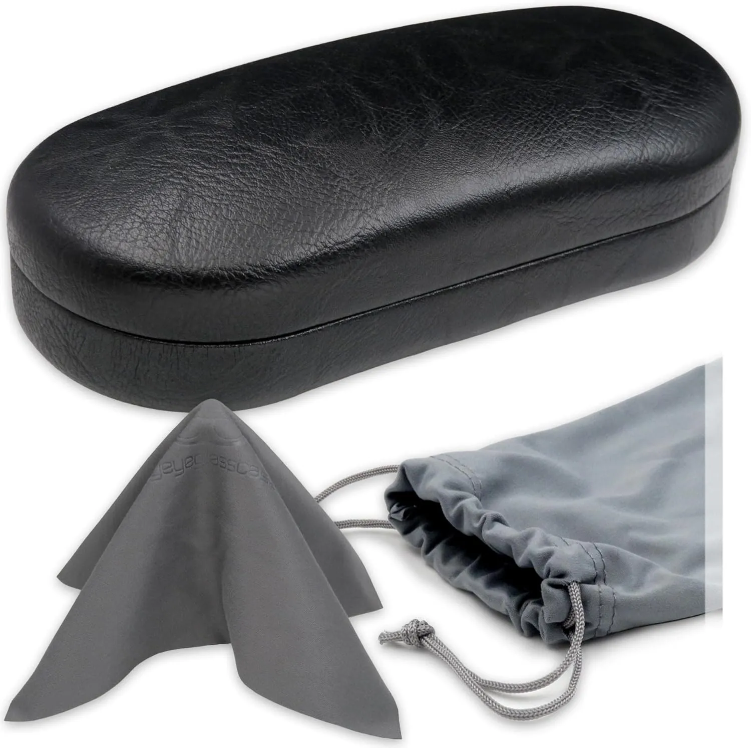 MyEyeglassCase - Large Sunglasses Case - Hard Glasses Case Holder w/Pouch & Cloth - Eyeglass Case Aviator Frames Men & Women