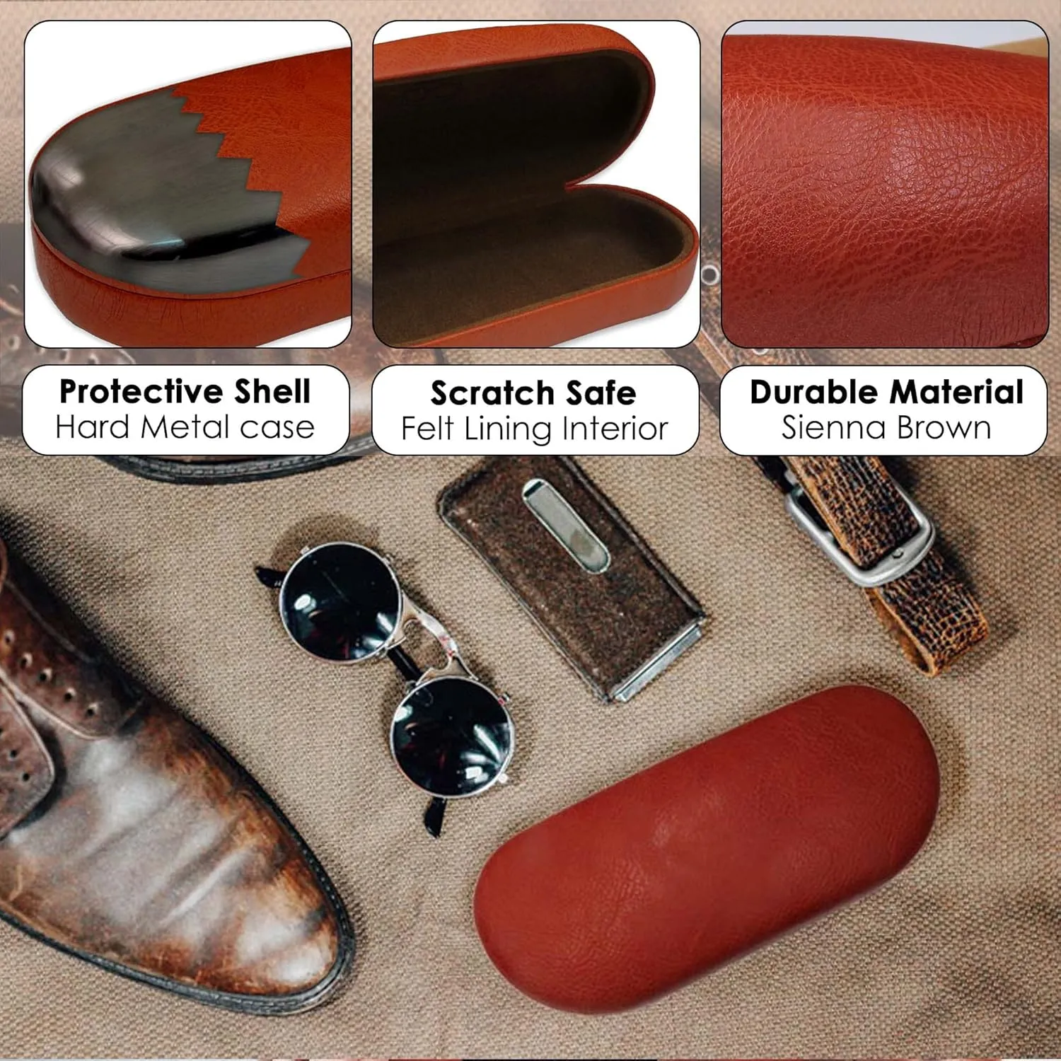 MyEyeglassCase - Large Sunglasses Case - Hard Glasses Case Holder w/Pouch & Cloth - Eyeglass Case Aviator Frames Men & Women