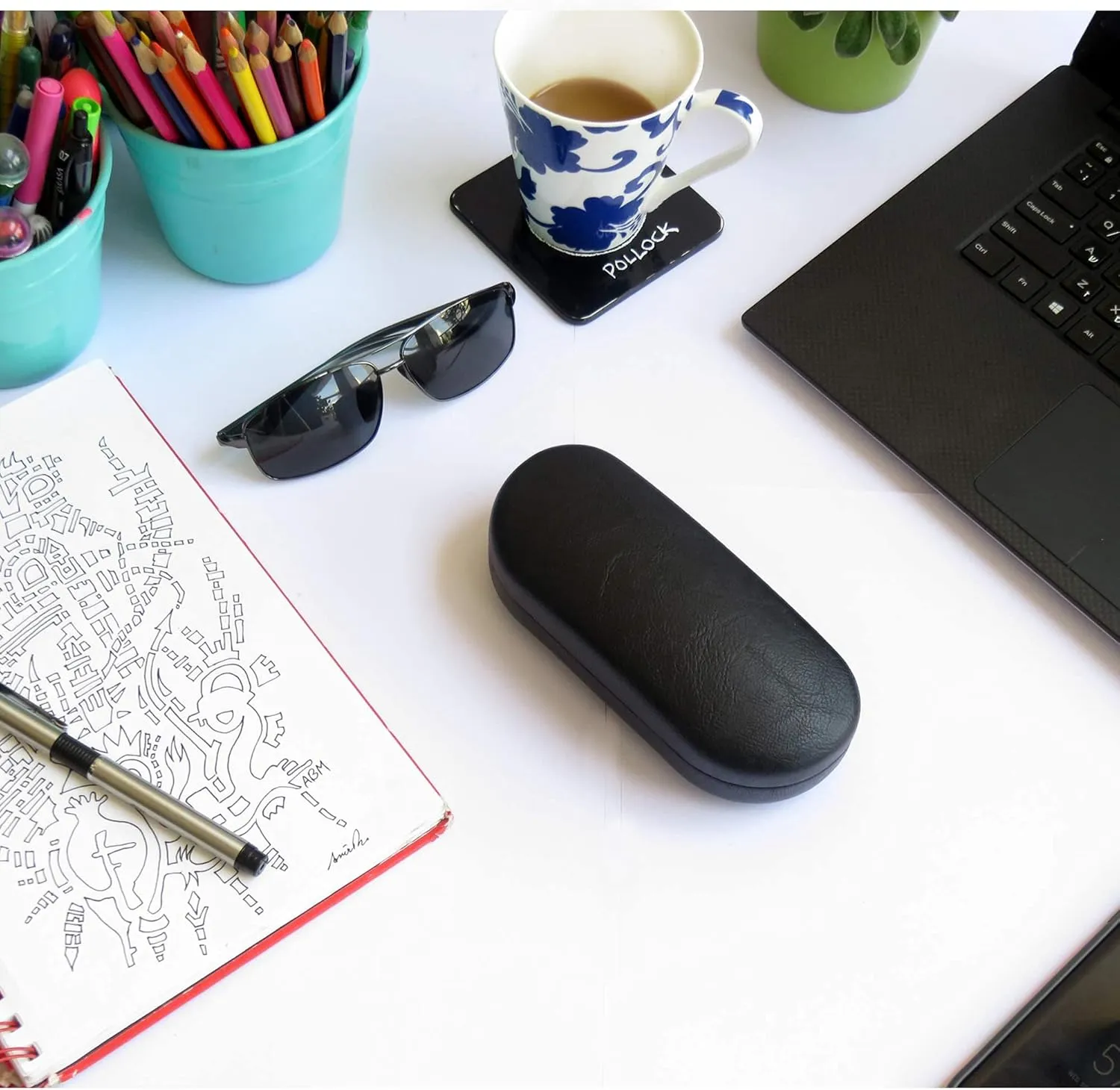 MyEyeglassCase - Large Sunglasses Case - Hard Glasses Case Holder w/Pouch & Cloth - Eyeglass Case Aviator Frames Men & Women