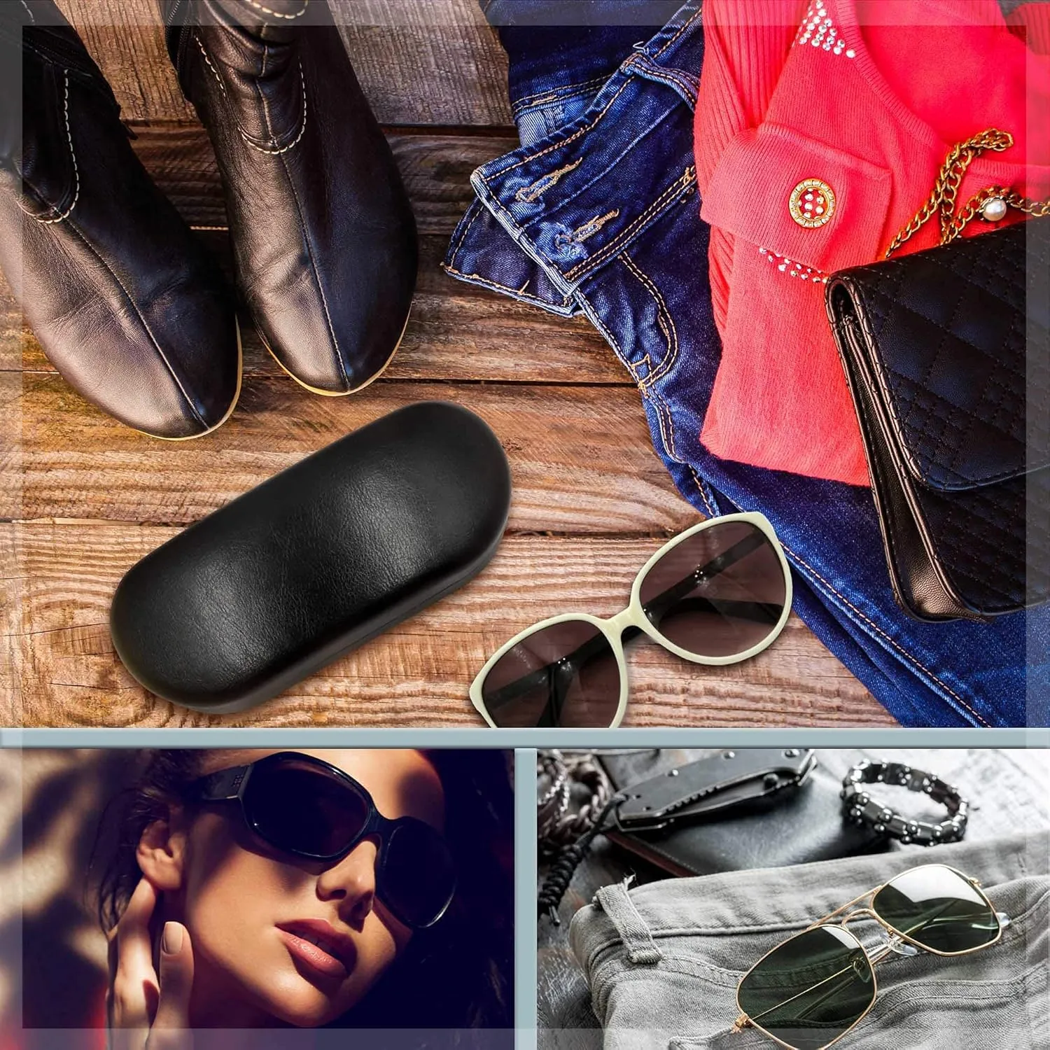 MyEyeglassCase - Large Sunglasses Case - Hard Glasses Case Holder w/Pouch & Cloth - Eyeglass Case Aviator Frames Men & Women