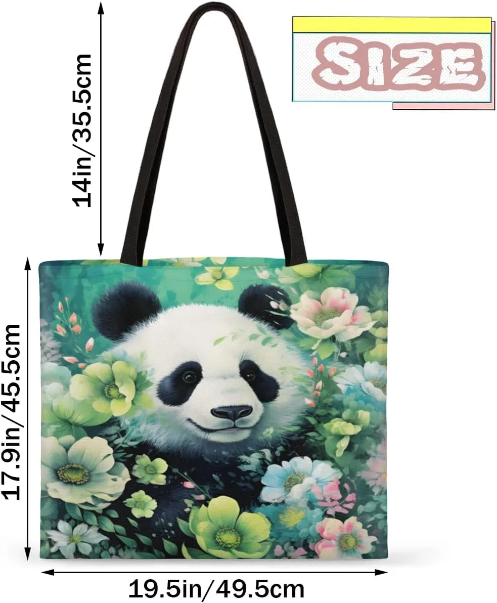 Panda Colorful Couds Cone Hat Canvas Tote Bag for Women Men Stylish Tote Handbag Shoulder Bag Reusable Grocery Bag