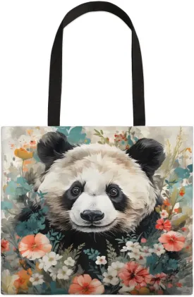Panda Colorful Couds Cone Hat Canvas Tote Bag for Women Men Stylish Tote Handbag Shoulder Bag Reusable Grocery Bag