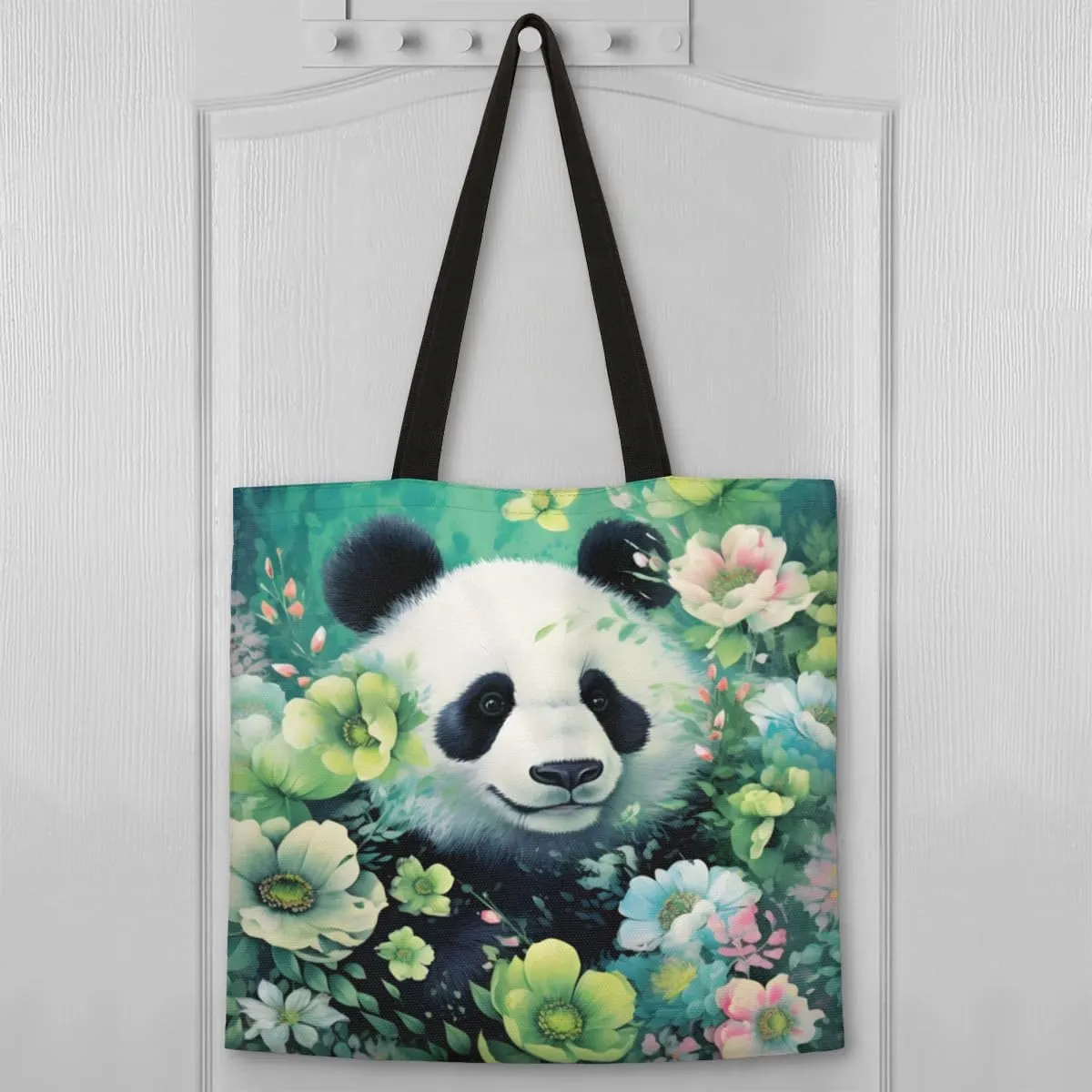 Panda Colorful Couds Cone Hat Canvas Tote Bag for Women Men Stylish Tote Handbag Shoulder Bag Reusable Grocery Bag