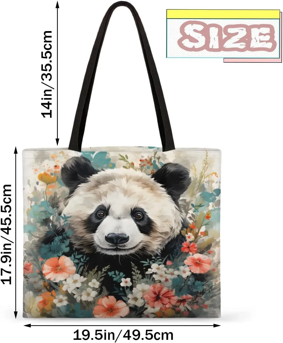 Panda Colorful Couds Cone Hat Canvas Tote Bag for Women Men Stylish Tote Handbag Shoulder Bag Reusable Grocery Bag