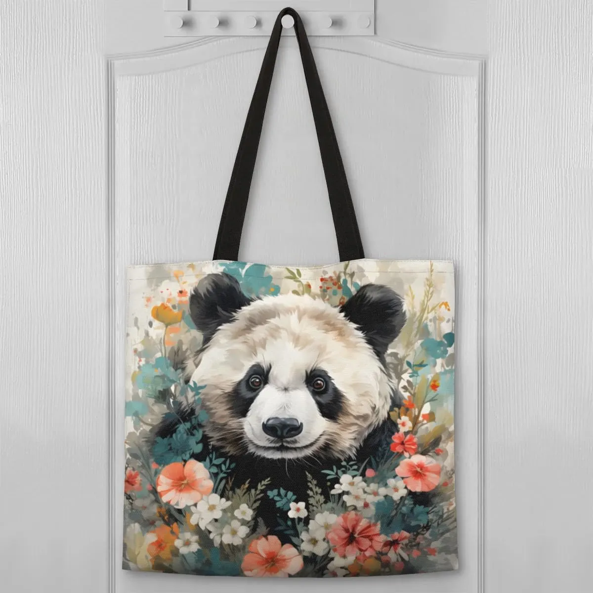 Panda Colorful Couds Cone Hat Canvas Tote Bag for Women Men Stylish Tote Handbag Shoulder Bag Reusable Grocery Bag