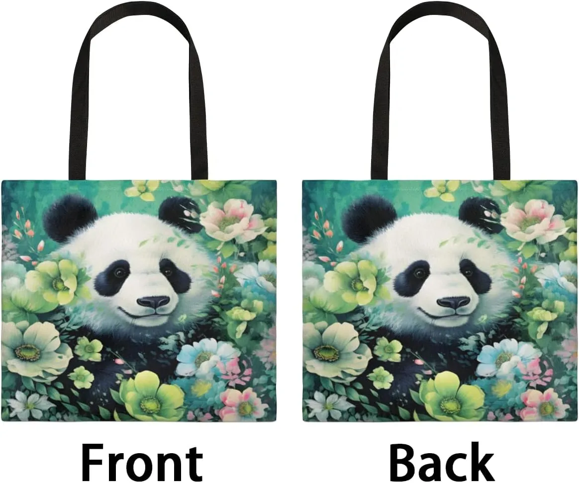 Panda Colorful Couds Cone Hat Canvas Tote Bag for Women Men Stylish Tote Handbag Shoulder Bag Reusable Grocery Bag