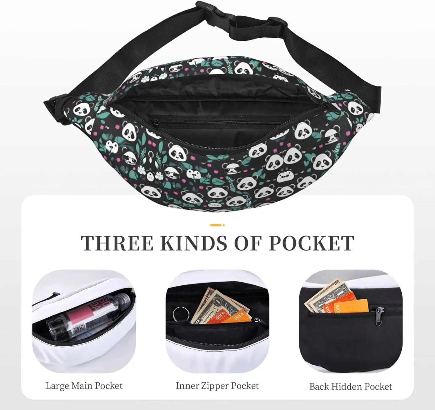 Panda cute face Fashion Crossbody Appearance High capacity outdoor with Adjustable Comfortable Work Leisure Versatile