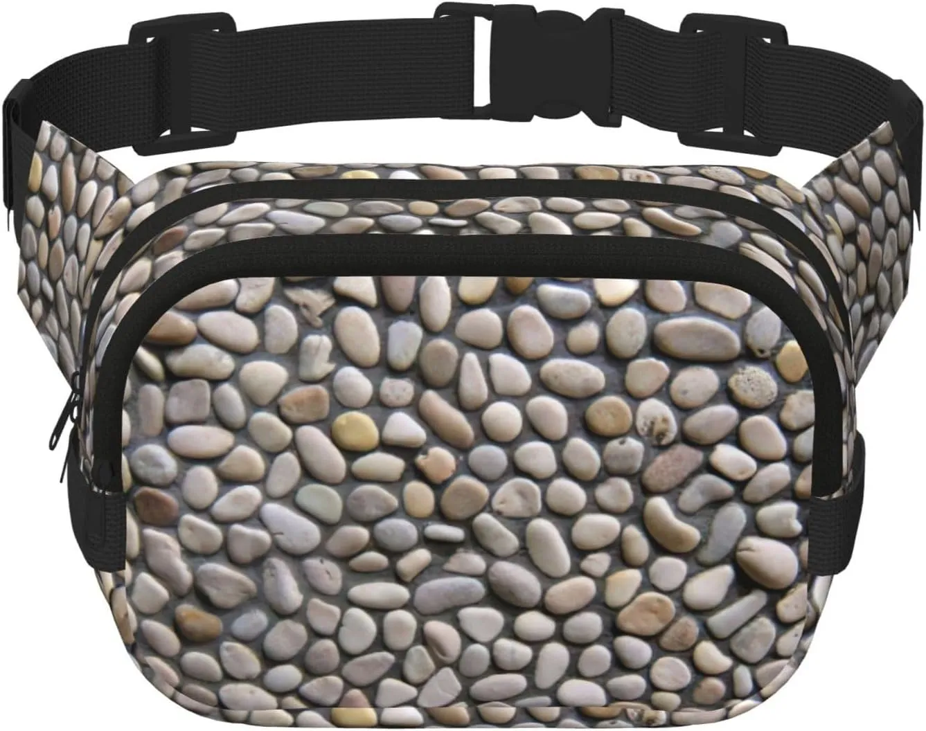 Pebble Stone Print Men and Women Square Double Layer Waist Bag Workout Crossbody Travel Waist Bag