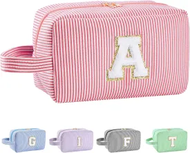 Personalized Initial Makeup Bag A-Z, Travel Toiletry Bag Preppy Make Up Bags Girls Cute Cosmetic Pouch Makeup Organizer Wedding Birthday Mothers Day Gifts for Women (Pink, A)