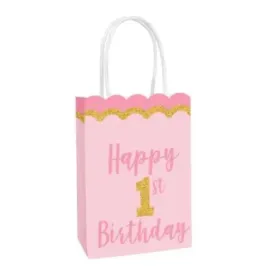Pink 1st Birthday Glittered Paper Party Bag -  CLEARANCE