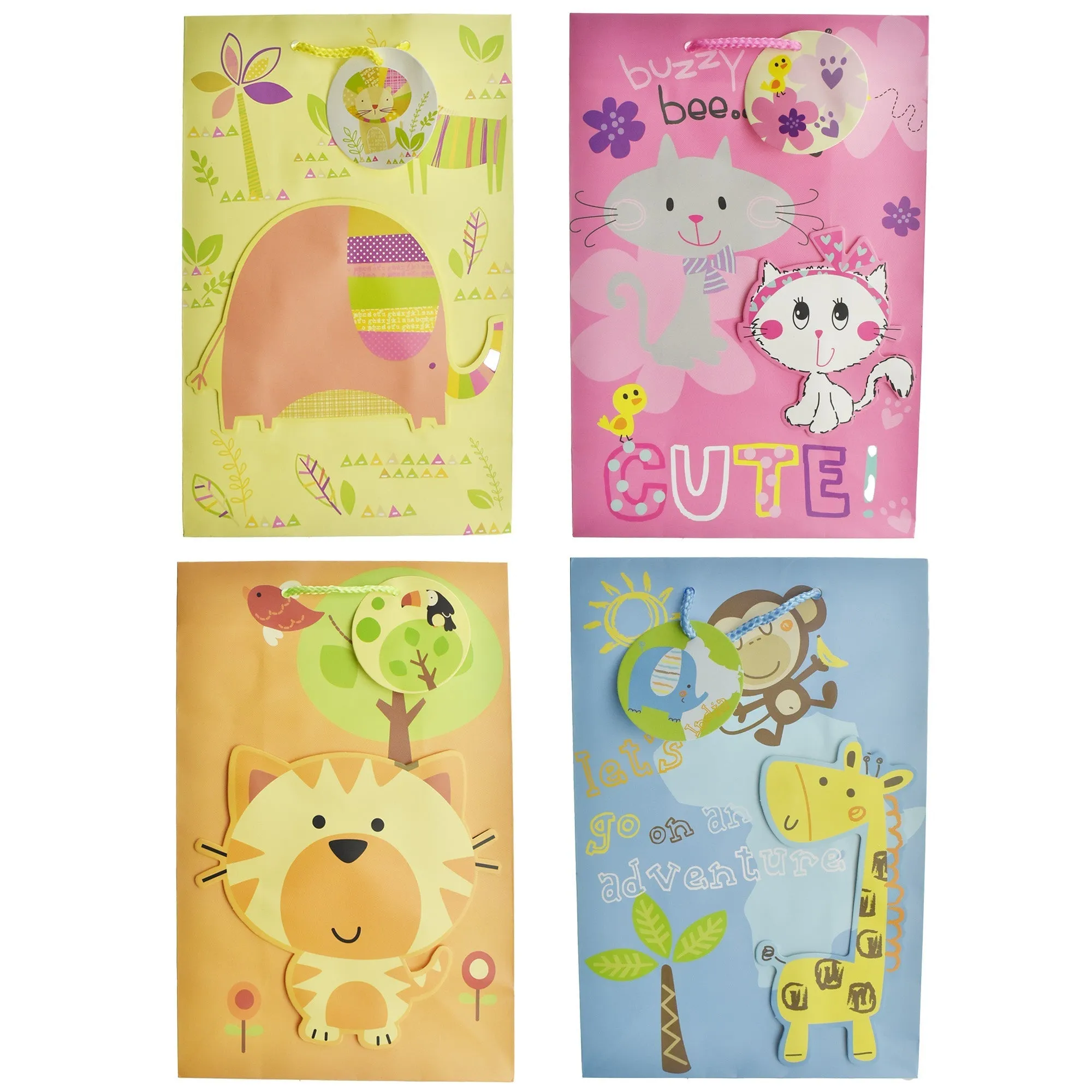 Pop-Up Animal Party Gift Bags, 12-Inch, 4-Piece