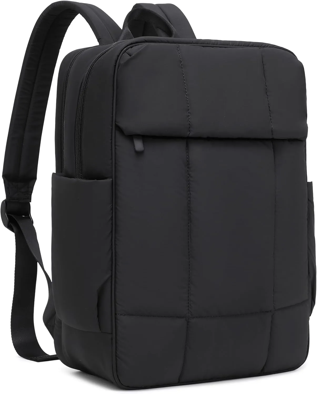 Quilted Laptop Backpack 15.6 Inch with USB Charging Hole,Lightweight Puffer Padding Travel Backpack for Women,Anti Theft College Bookbag,Large Capacity Computer Work Bag Daypack Business,Black