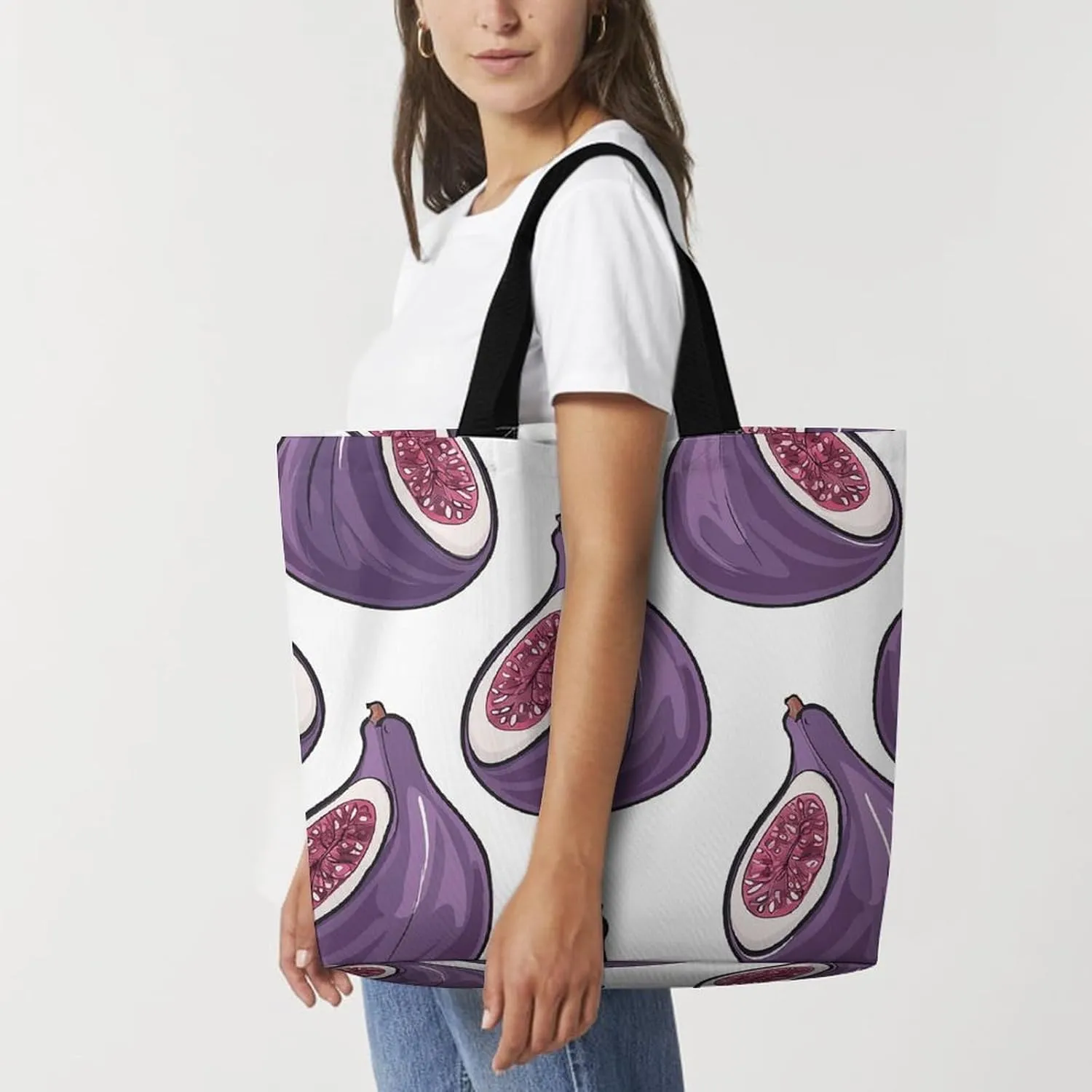 Reusable Grocery Bags Tote Bag Fig Art Pattern Shopping Bags Heavy Duty Washable