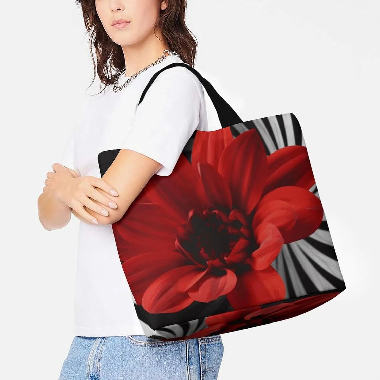 Reusable Grocery Bags Tote Bag Fig Art Pattern Shopping Bags Heavy Duty Washable