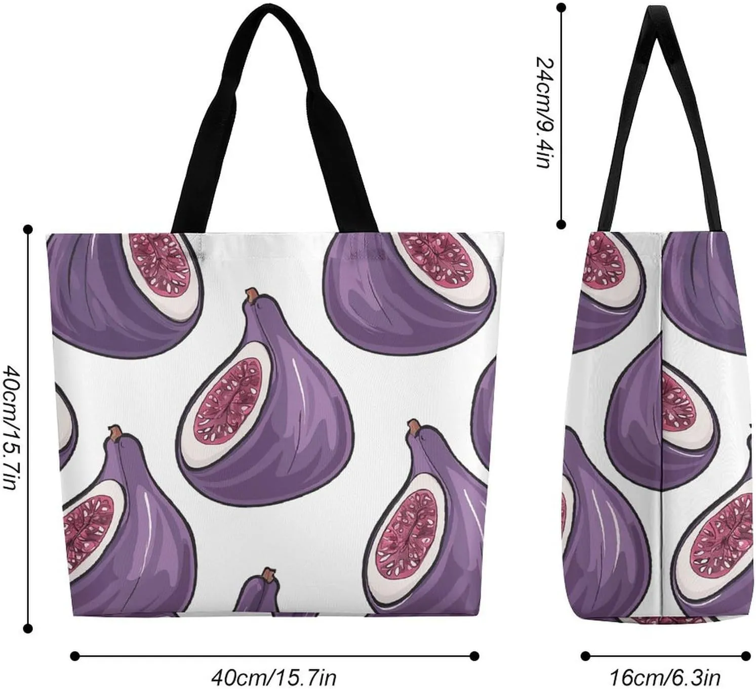 Reusable Grocery Bags Tote Bag Fig Art Pattern Shopping Bags Heavy Duty Washable