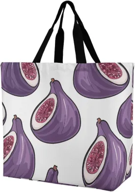 Reusable Grocery Bags Tote Bag Fig Art Pattern Shopping Bags Heavy Duty Washable
