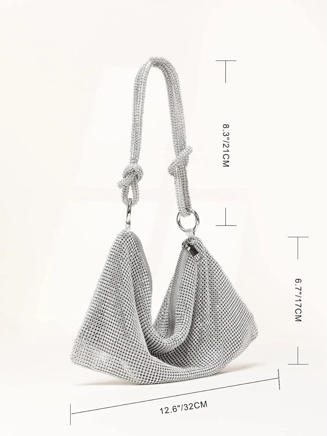 Rhinestone Sparkly Hobo Bag for Women Silver Diamond Purses Evening Prom Rhinestone Handbag Hobo Bag for Travel Vacation