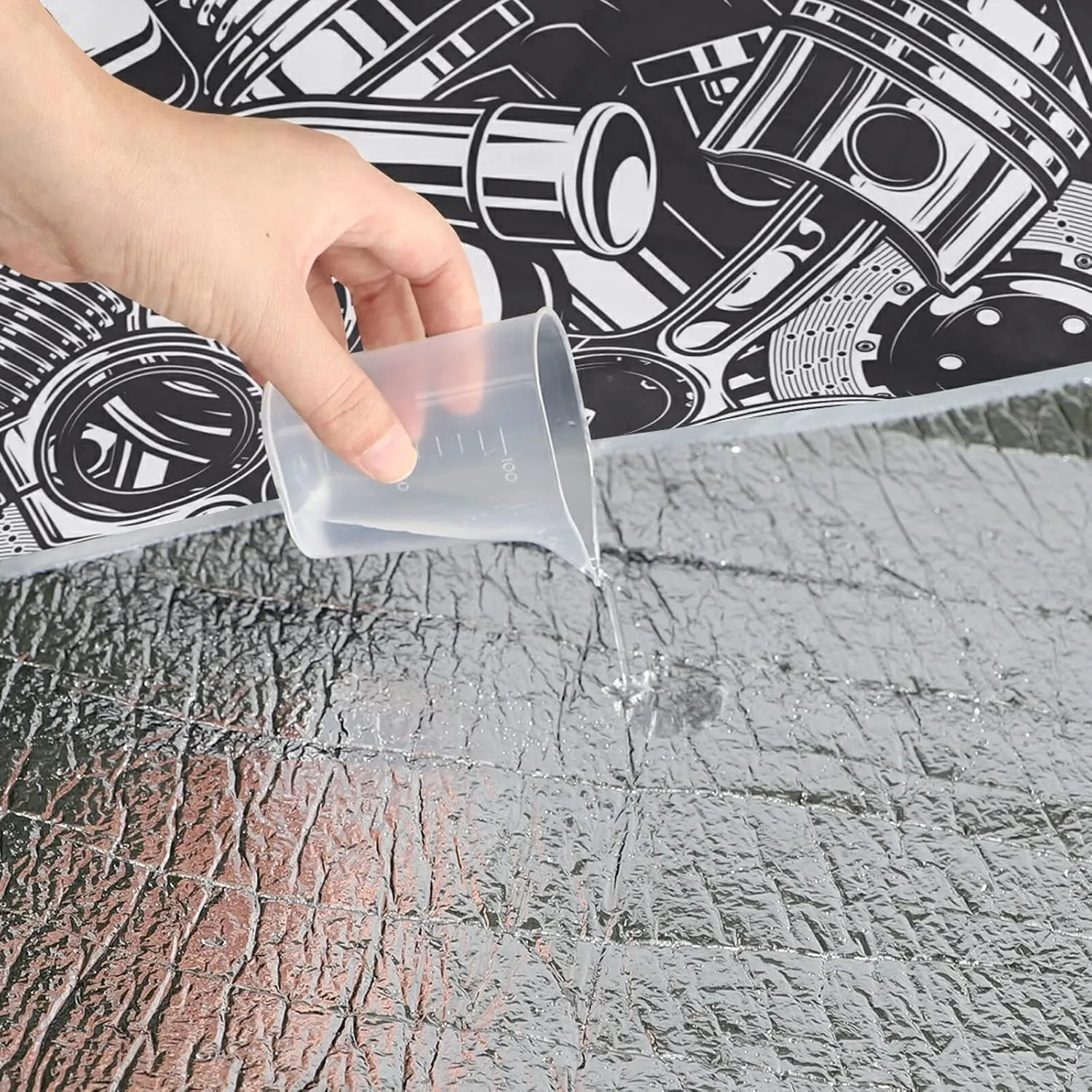 Seamless Car Steel Parts Monochrome Black and White Elements Round Picnic Mat, Outdoor Tote Water-Resistant Backing Handy Portable Blanket for Family Friends Camping Beach Yoga Hiking