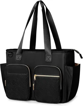 Teacher Tote with Laptop Compartment, Large Utility Bag for Women Work and Teacher Supplies, Black (Empty, Patent Design)