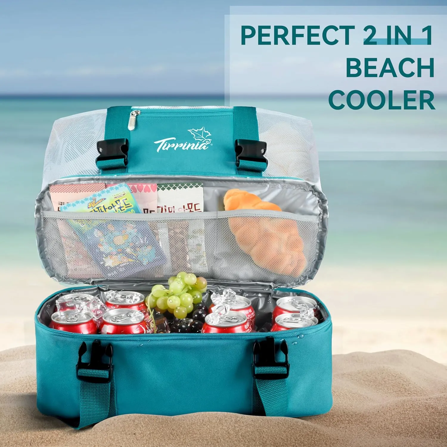 Tirrinia Mesh Beach Bag with Cooler Compartment, Extra Large Totes for Beach Travel, Functional Fashion Beach Bag for Women