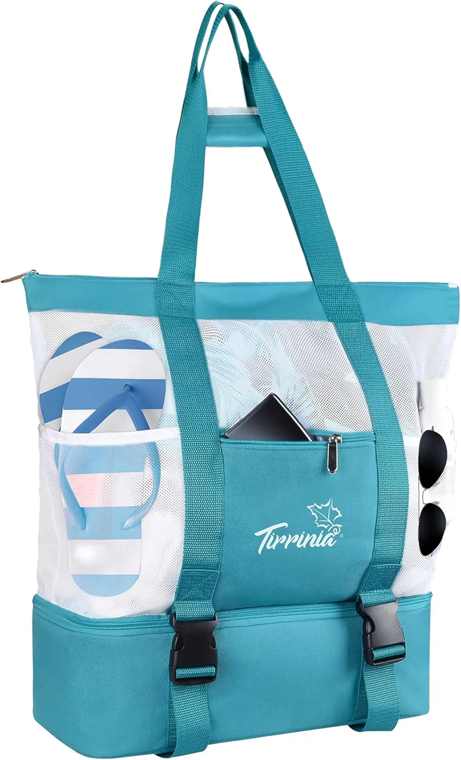 Tirrinia Mesh Beach Bag with Cooler Compartment, Extra Large Totes for Beach Travel, Functional Fashion Beach Bag for Women