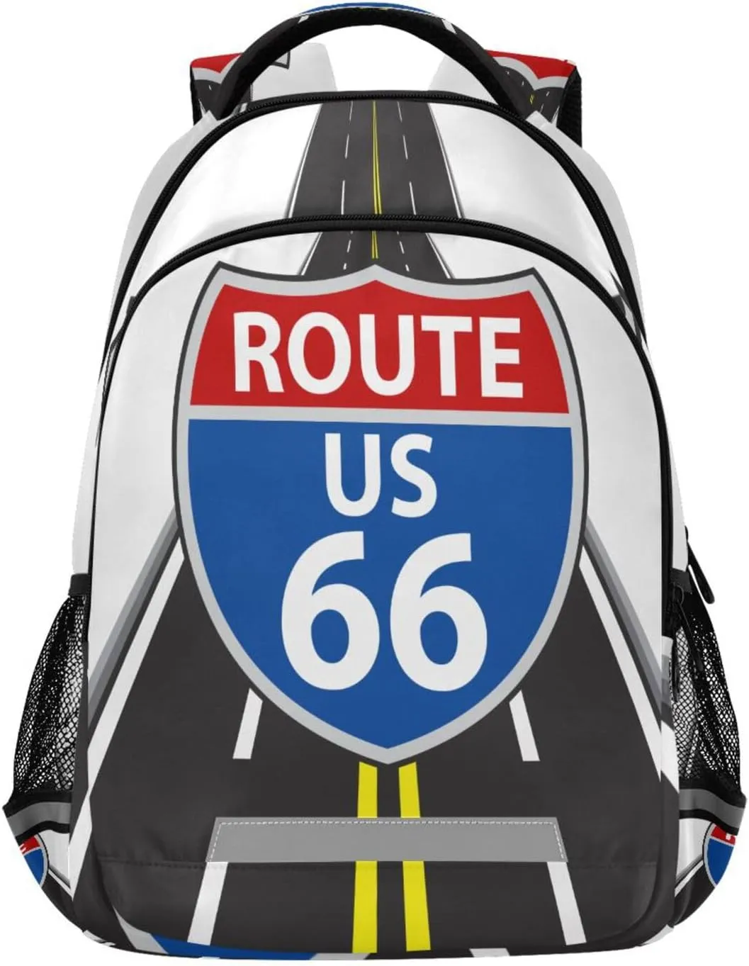 Us Route 66 Highway Large School Backpacks with Chest Strap for Boys Girls Students,Lightweight Bookbags 17 Inch, Portable Casual Daypack Bags