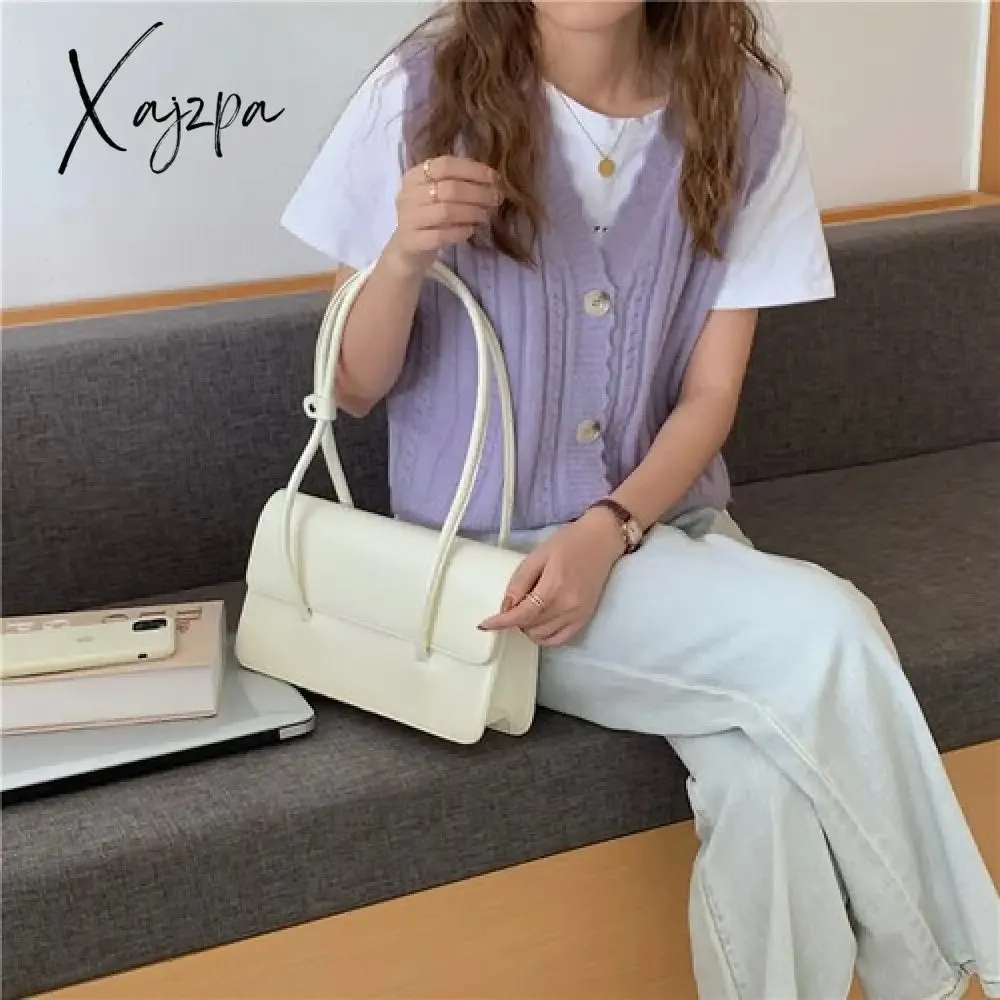Xajzpa - Retro Simple Women's Underarm Bag Vintage Green Ladies Square Shoulder Bags Winter Fashion Female Tote Purse Top Handle Handbags