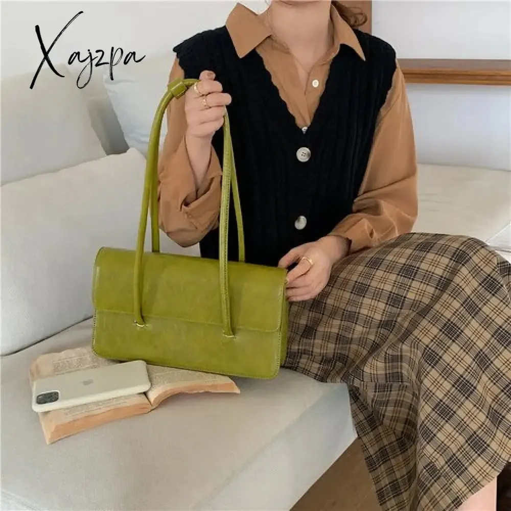 Xajzpa - Retro Simple Women's Underarm Bag Vintage Green Ladies Square Shoulder Bags Winter Fashion Female Tote Purse Top Handle Handbags